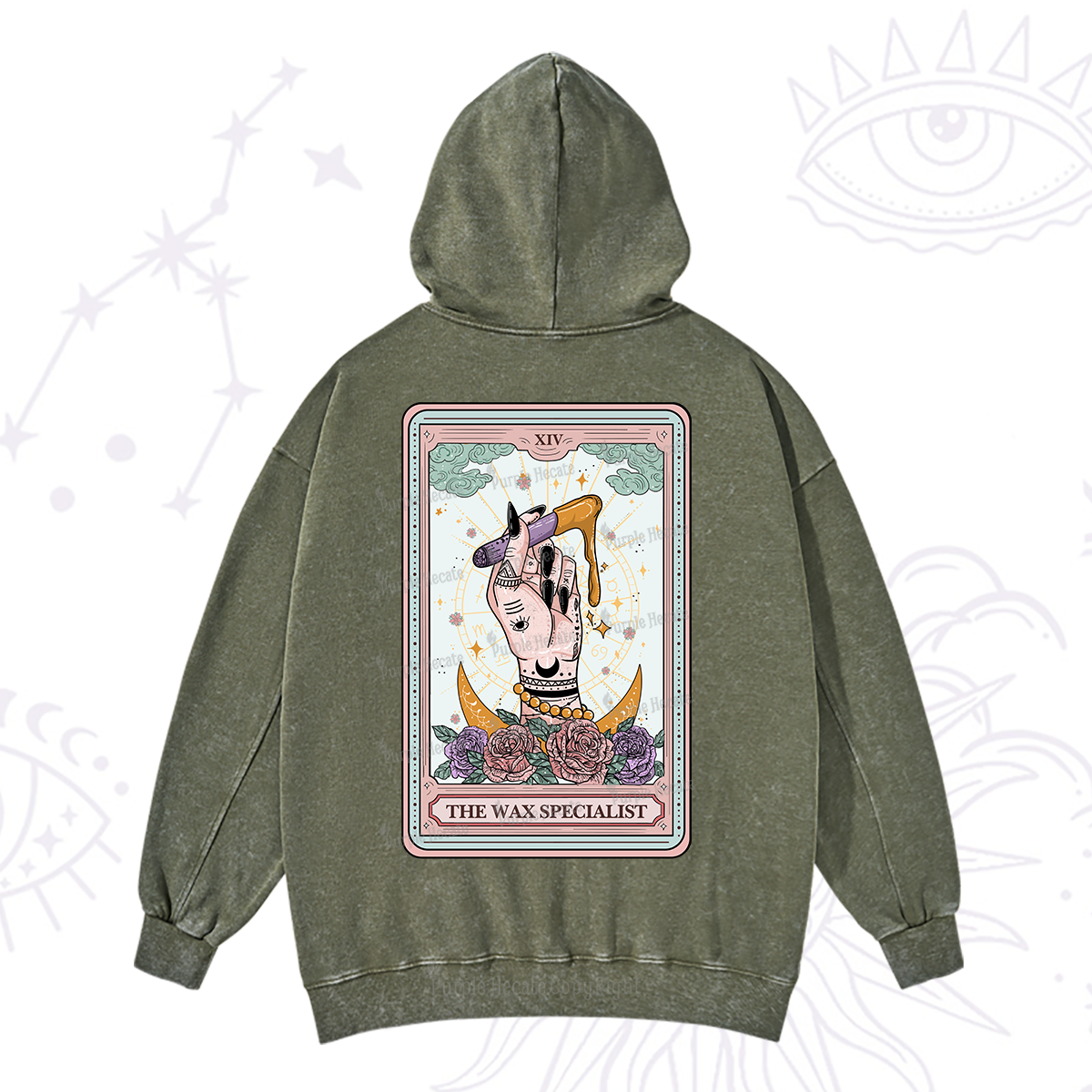 Purplehecate The Wax Specialist Tarot Card Washed Hoodie