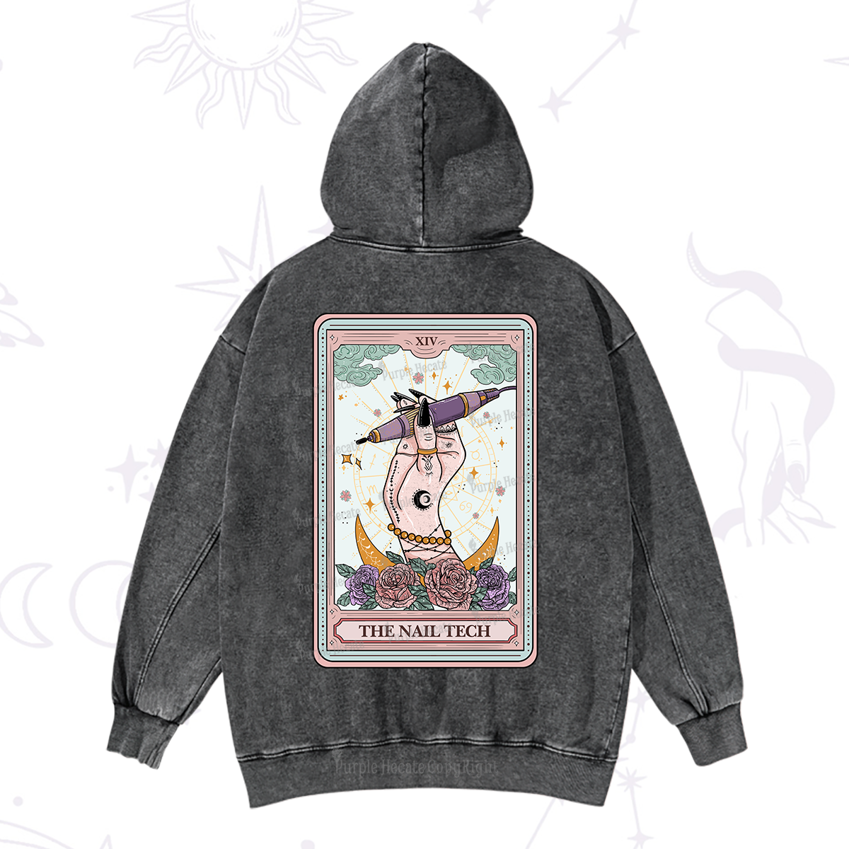 Purplehecate The Nail Tech Tarot Card Washed Hoodie