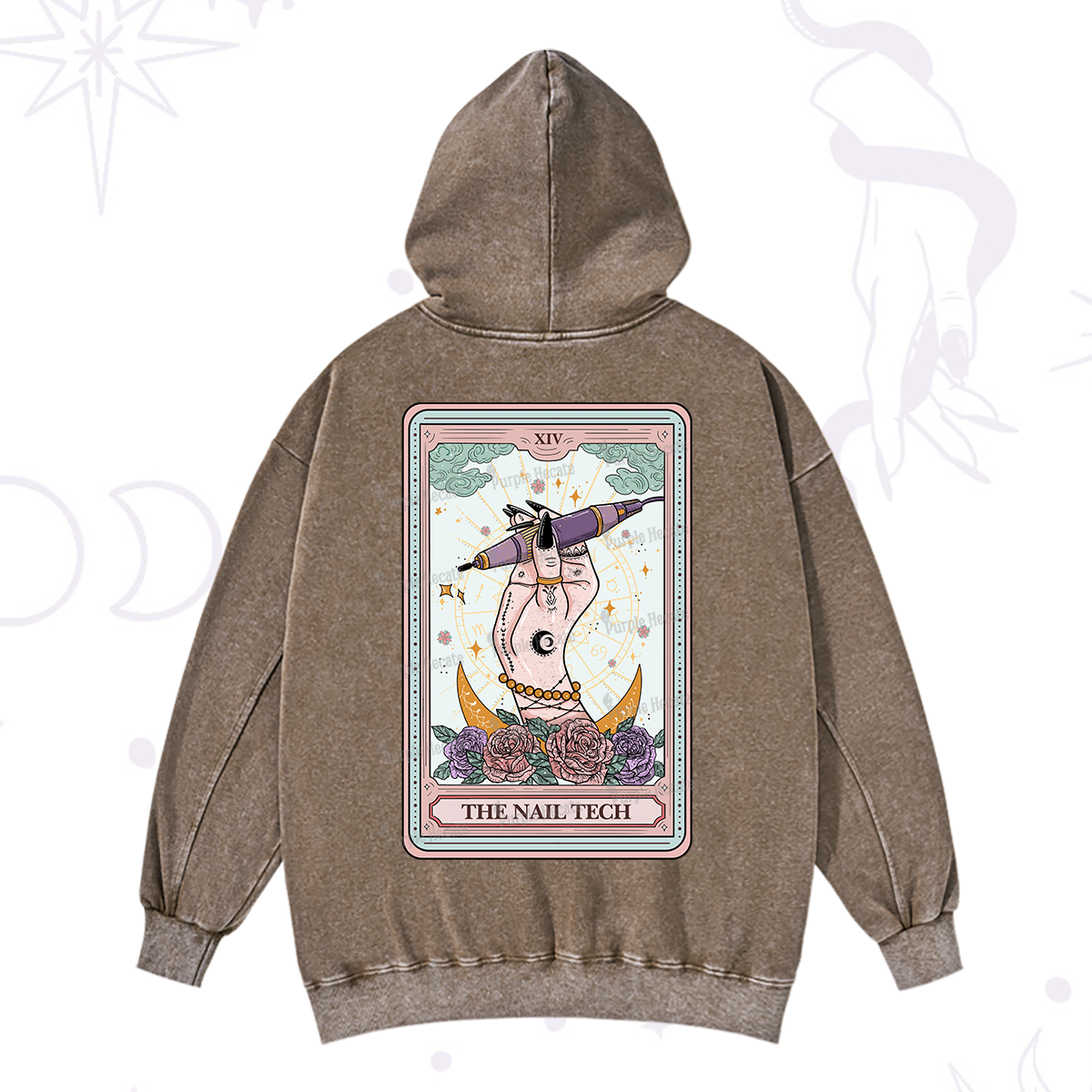 Purplehecate The Nail Tech Tarot Card Washed Hoodie