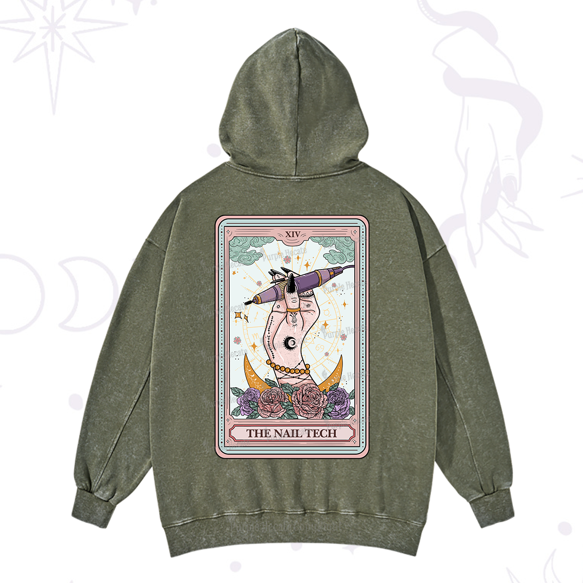 Purplehecate The Nail Tech Tarot Card Washed Hoodie