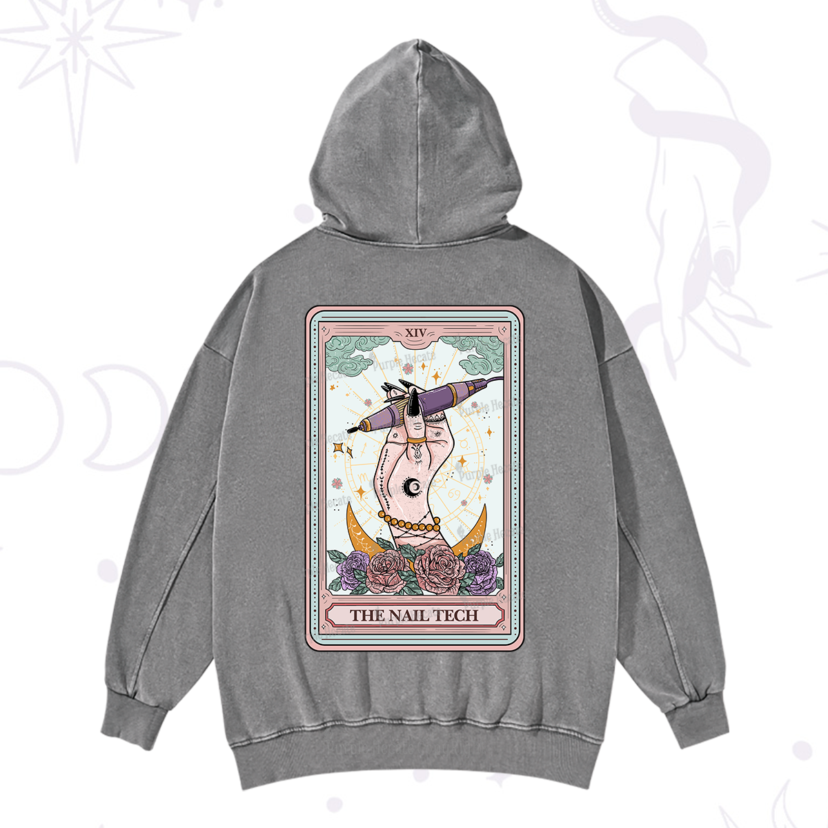 Purplehecate The Nail Tech Tarot Card Washed Hoodie