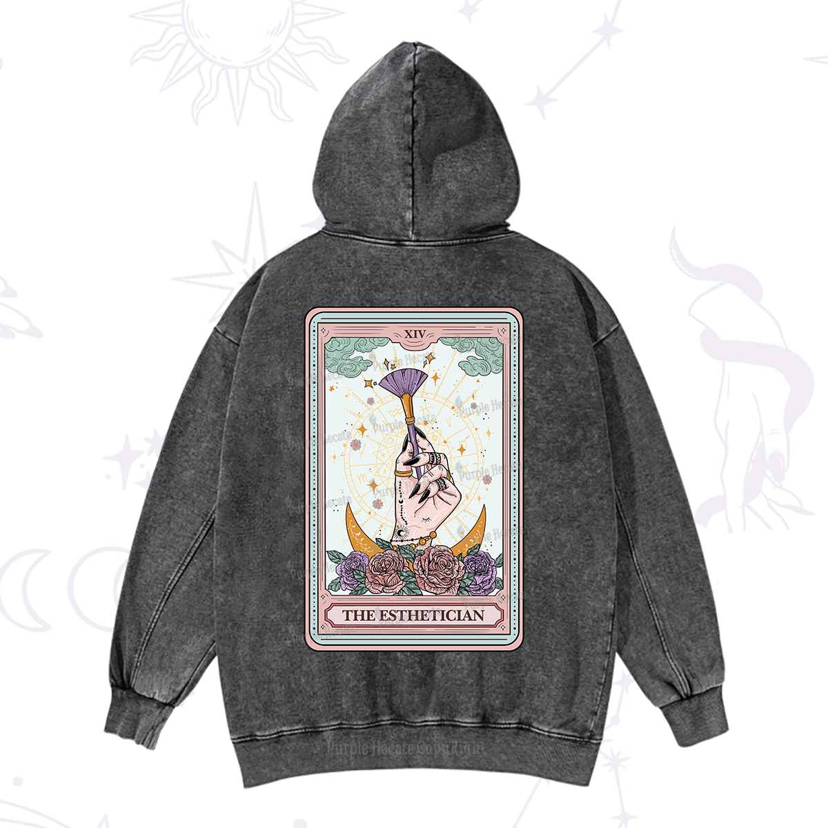 Purplehecate The Esthetician Tarot Card Washed Hoodie