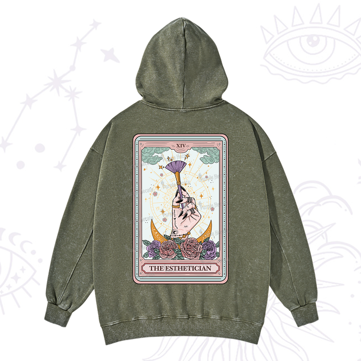 Purplehecate The Esthetician Tarot Card Washed Hoodie