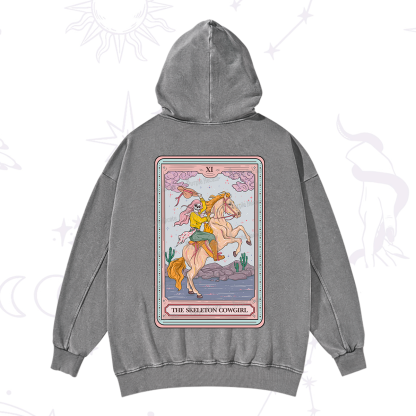 Purplehecate The Skeleton Cowgirl Tarot Card Washed Hoodie