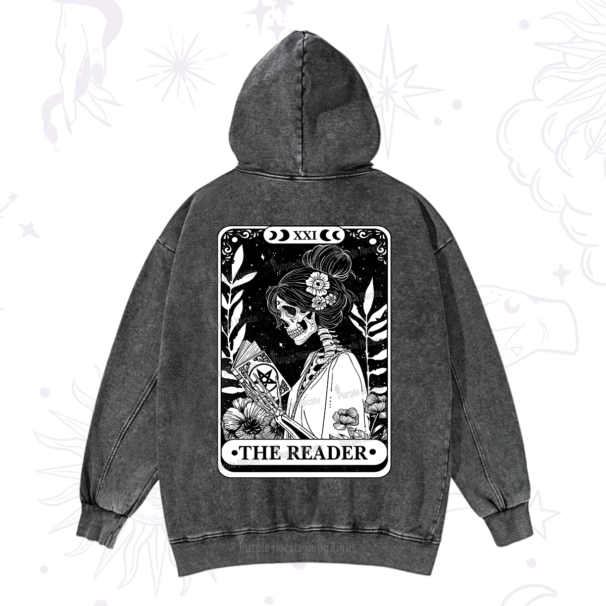 Purplehecate The Reader Skeleton Tarot Washed Hoodie