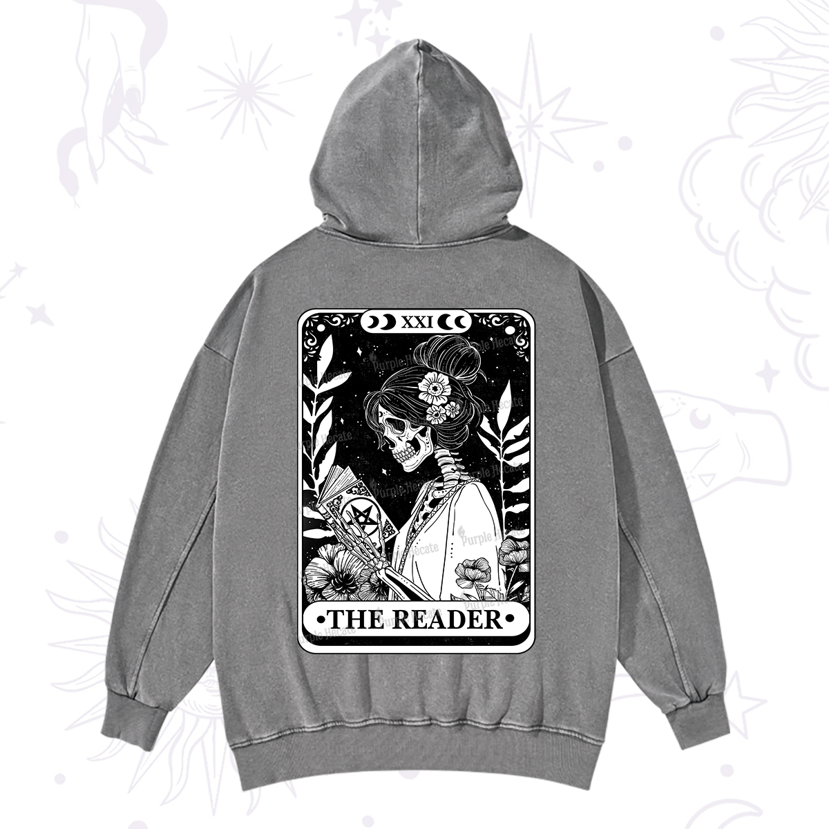 Purplehecate The Reader Skeleton Tarot Washed Hoodie