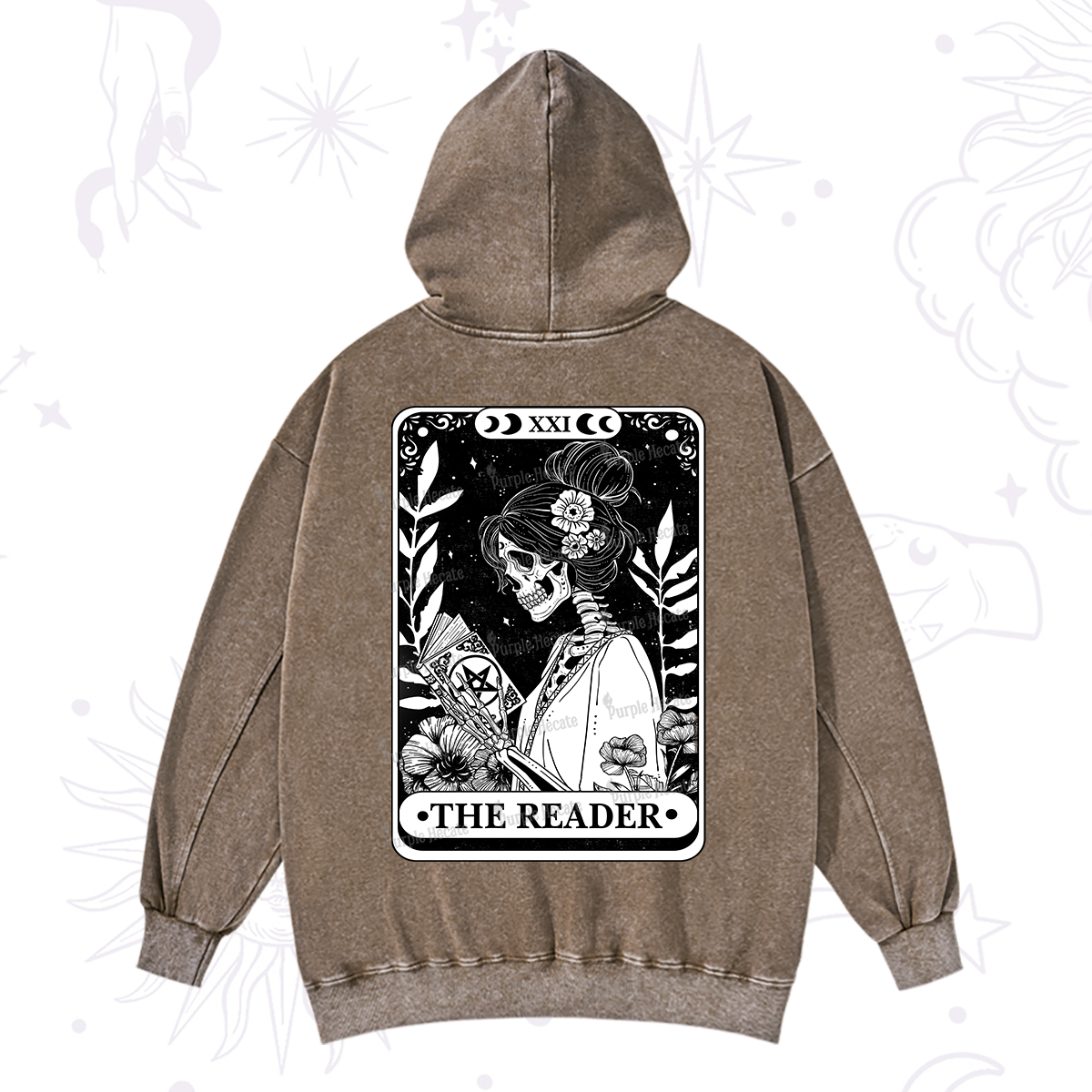 Purplehecate The Reader Skeleton Tarot Washed Hoodie