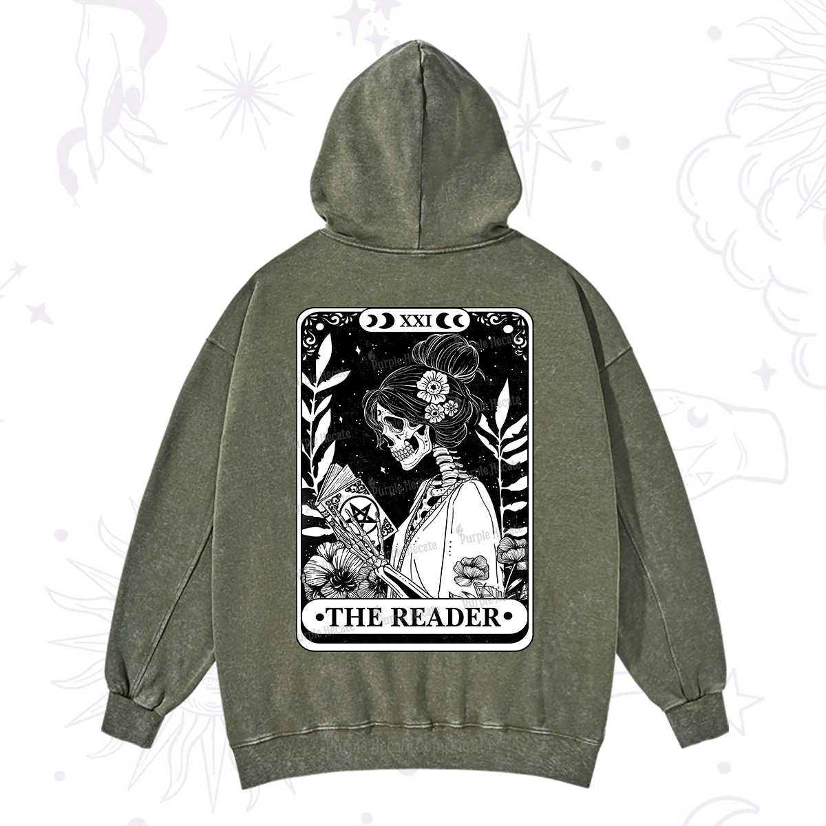 Purplehecate The Reader Skeleton Tarot Washed Hoodie