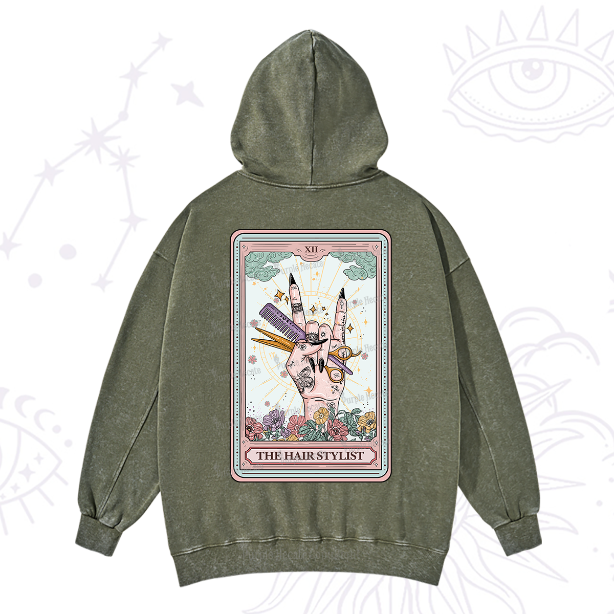 Purplehecate The Hair Stylist Tarot Washed Hoodie
