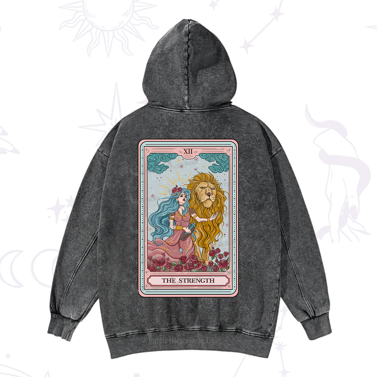Purplehecate The Strength Tarot Washed Hoodie
