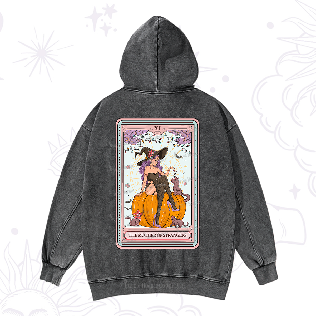 Purplehecate The Mother Of Strangers Tarot Washed Hoodie
