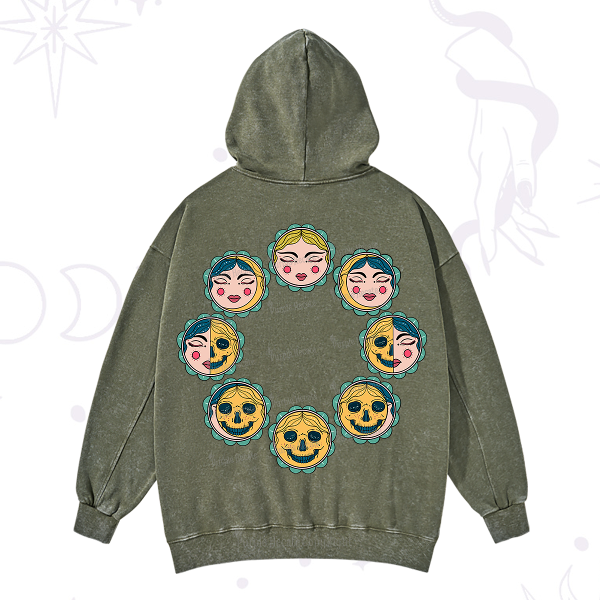 Purplehecate Lunar Skull Cycle Washed Hoodie