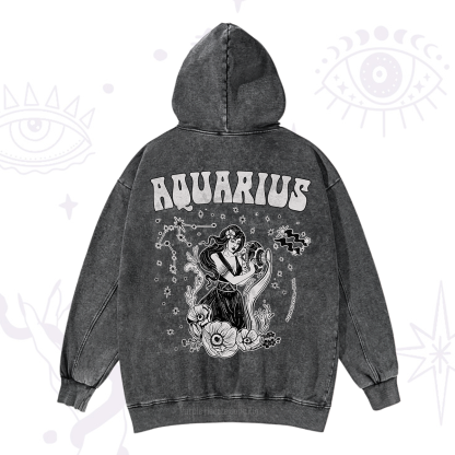 Purplehecate Aquarius Zodiac Glyphs Washed Hoodie