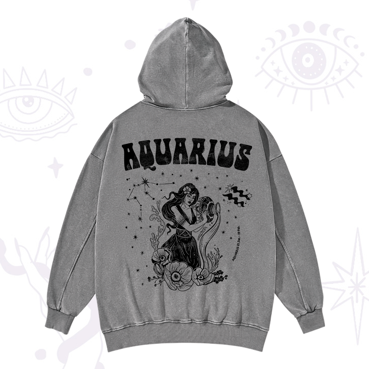 Purplehecate Aquarius Zodiac Glyphs Washed Hoodie