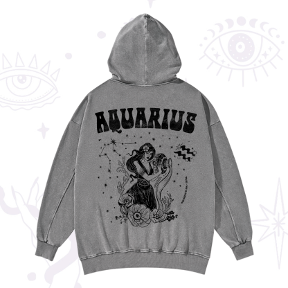 Purplehecate Aquarius Zodiac Glyphs Washed Hoodie