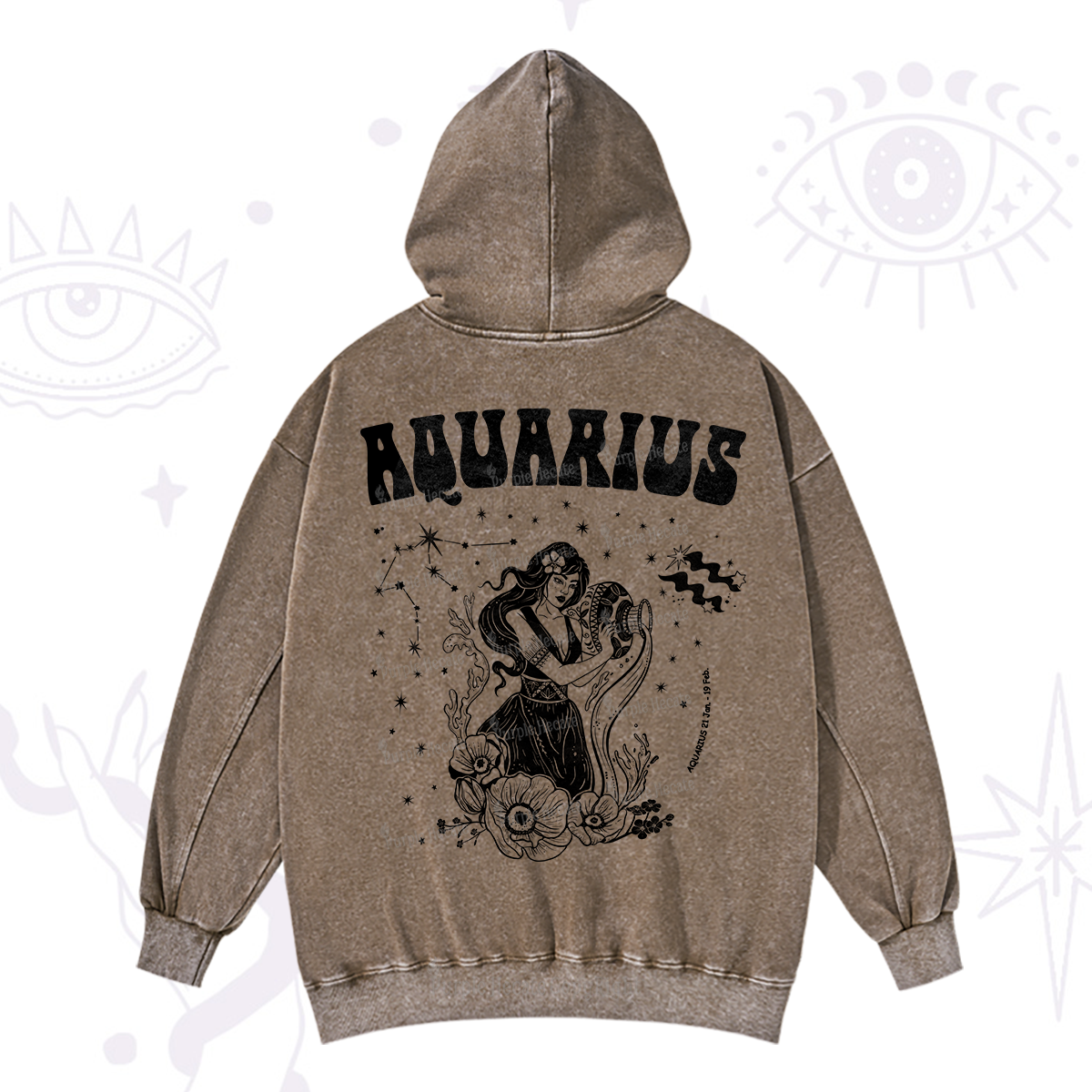 Purplehecate Aquarius Zodiac Glyphs Washed Hoodie