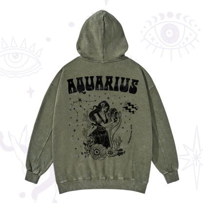 Purplehecate Aquarius Zodiac Glyphs Washed Hoodie