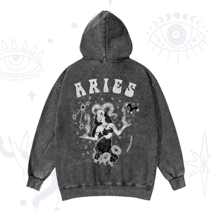 Purplehecate Aries Zodiac Glyphs Washed Hoodie