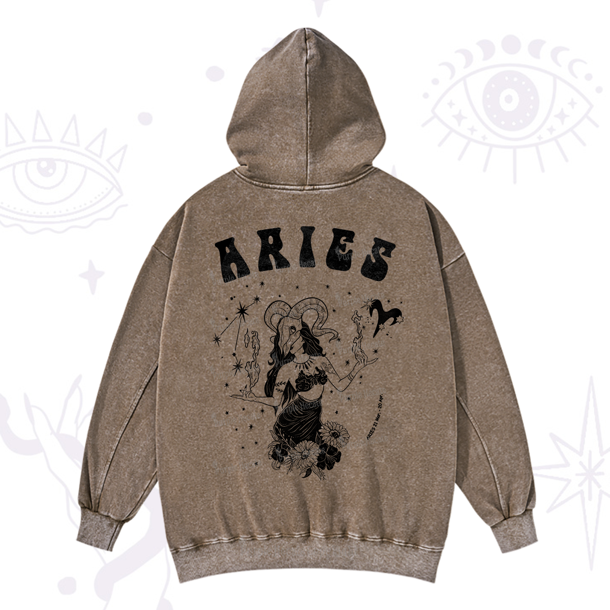 Purplehecate Aries Zodiac Glyphs Washed Hoodie