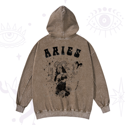 Purplehecate Aries Zodiac Glyphs Washed Hoodie