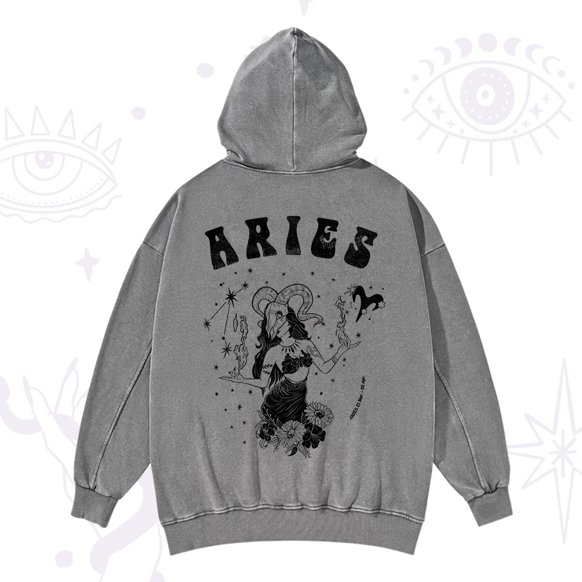 Purplehecate Aries Zodiac Glyphs Washed Hoodie