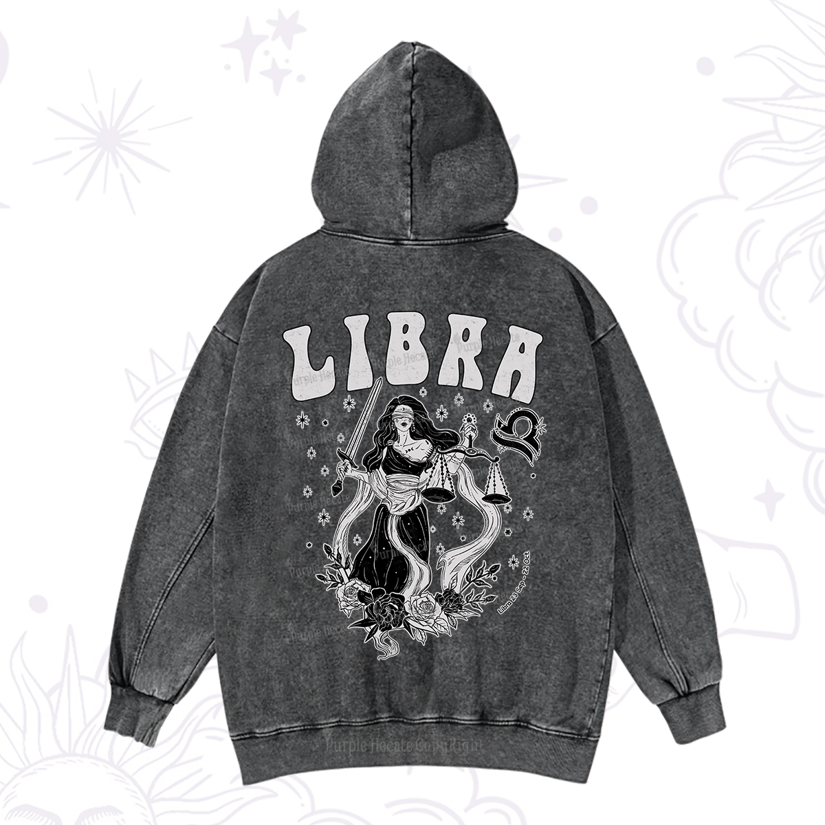 Purplehecate Libra Zodiac Glyphs Washed Hoodie