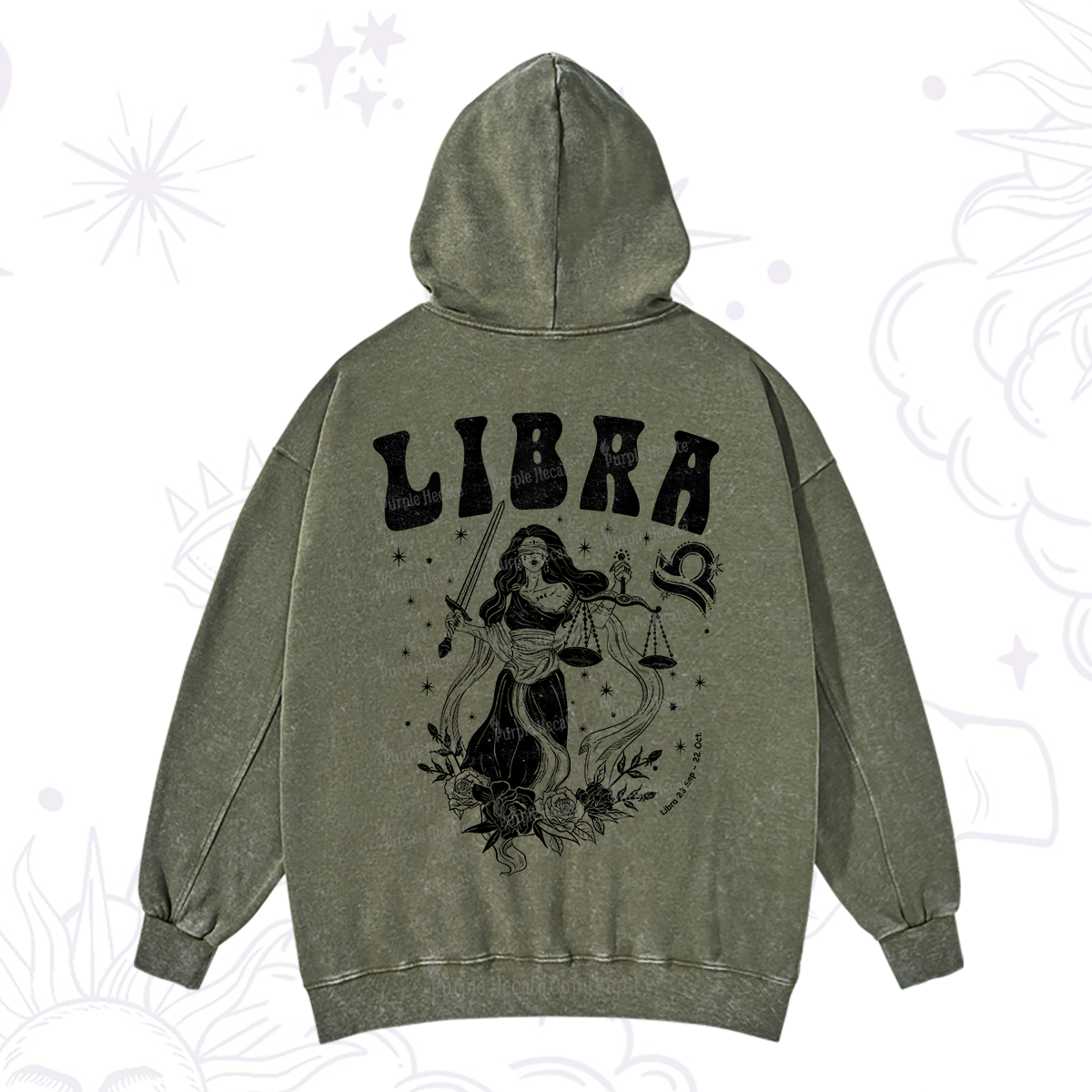 Purplehecate Libra Zodiac Glyphs Washed Hoodie