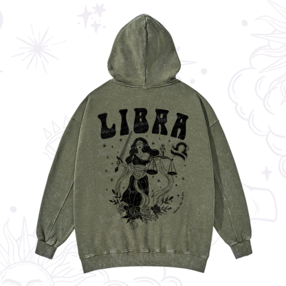 Purplehecate Libra Zodiac Glyphs Washed Hoodie