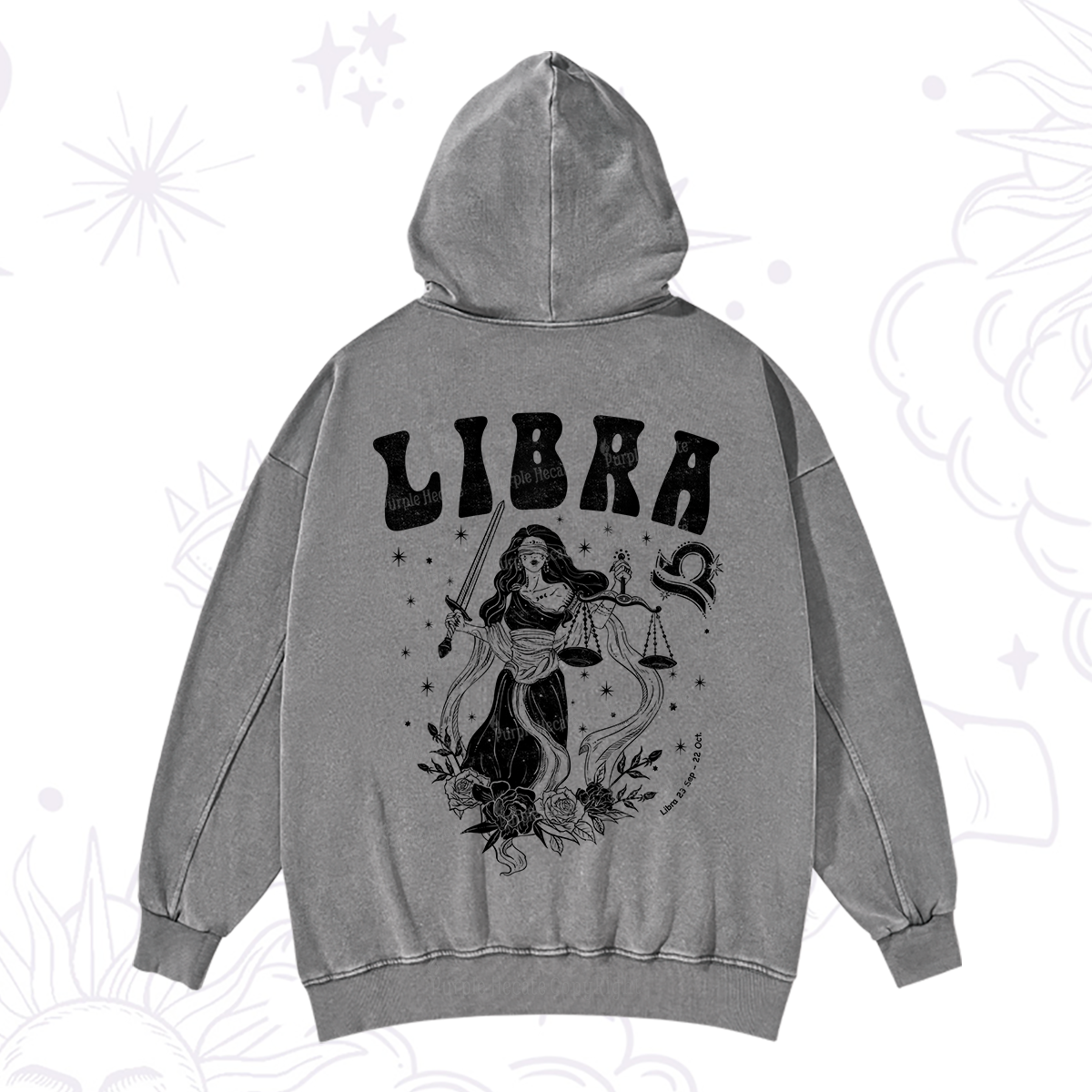 Purplehecate Libra Zodiac Glyphs Washed Hoodie