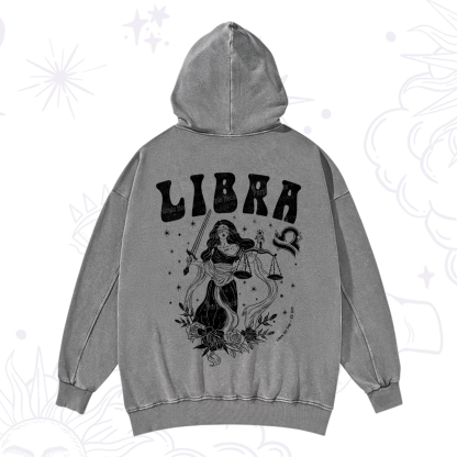 Purplehecate Libra Zodiac Glyphs Washed Hoodie