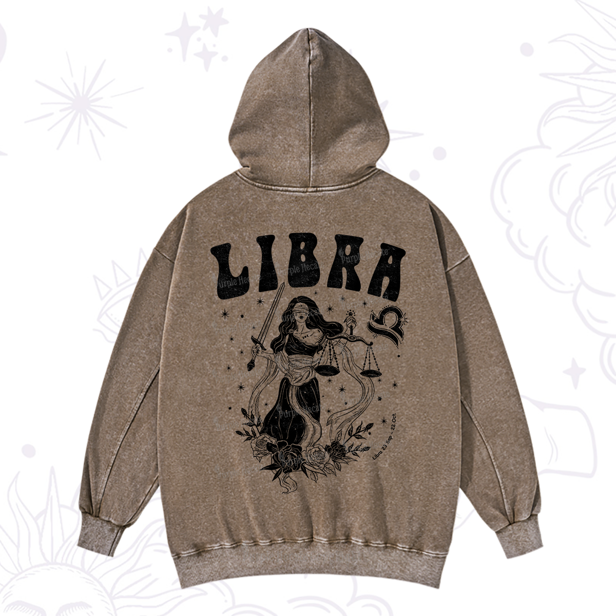 Purplehecate Libra Zodiac Glyphs Washed Hoodie