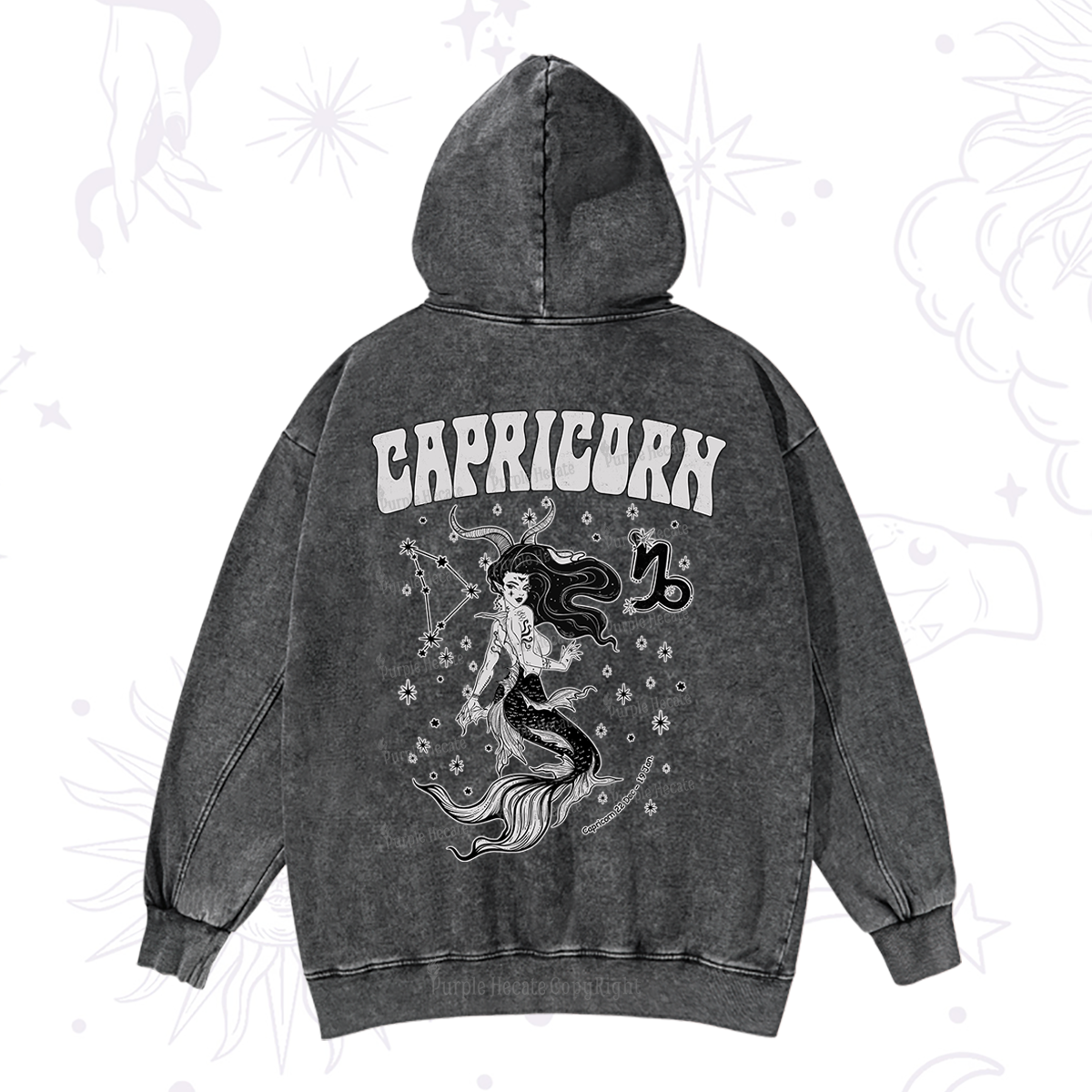 Purplehecate Capricorn Zodiac Glyphs Washed Hoodie