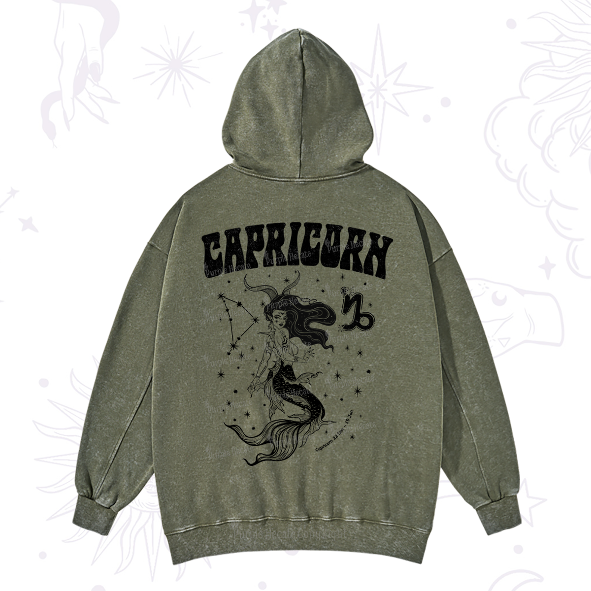 Purplehecate Capricorn Zodiac Glyphs Washed Hoodie