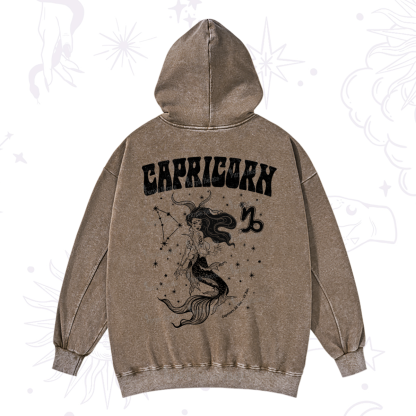 Purplehecate Capricorn Zodiac Glyphs Washed Hoodie