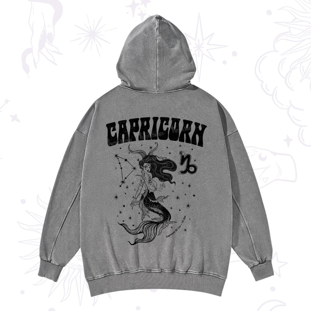 Purplehecate Capricorn Zodiac Glyphs Washed Hoodie