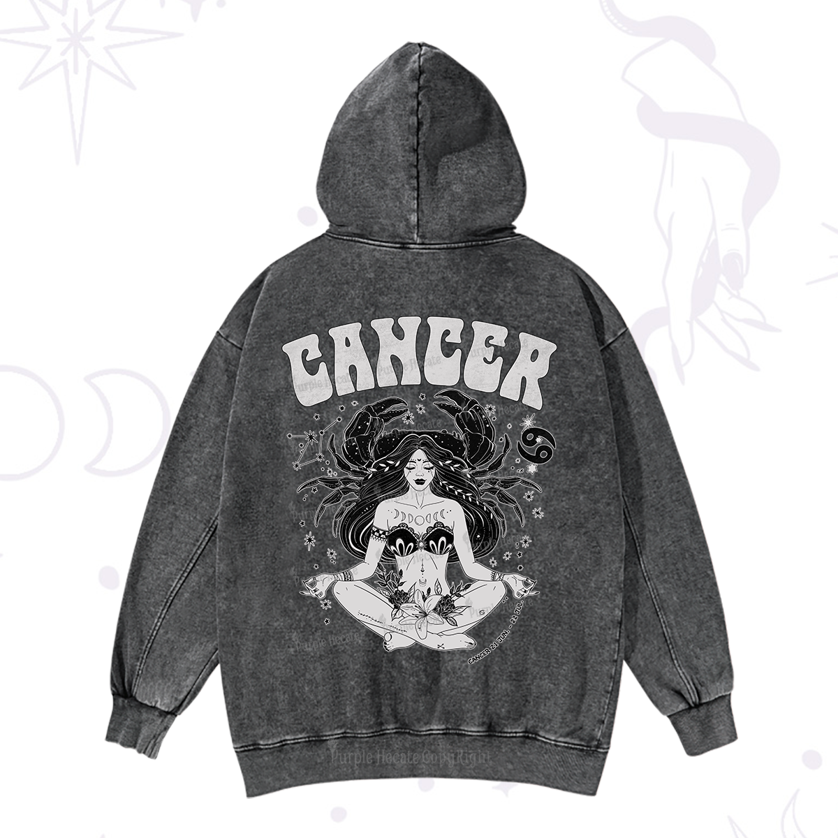Purplehecate Cancer Zodiac Glyphs Washed Hoodie