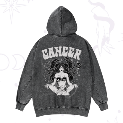 Purplehecate Cancer Zodiac Glyphs Washed Hoodie