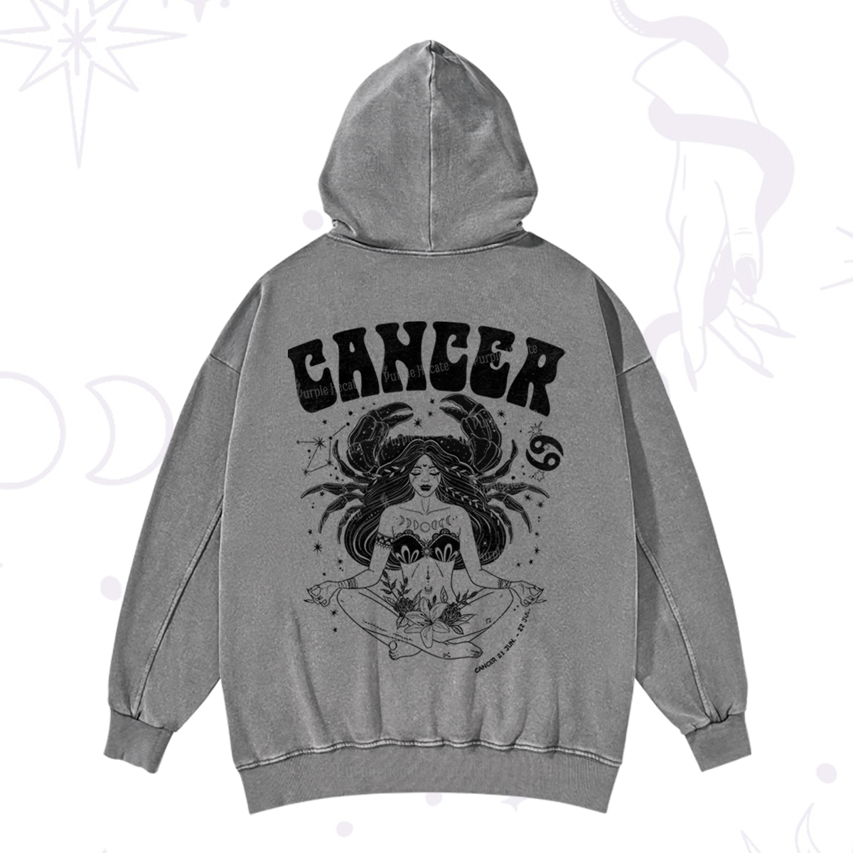 Purplehecate Cancer Zodiac Glyphs Washed Hoodie