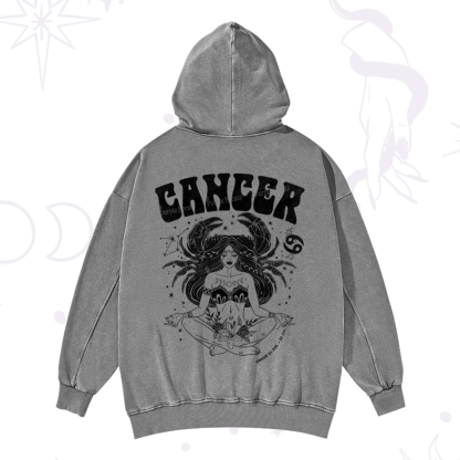 Purplehecate Cancer Zodiac Glyphs Washed Hoodie