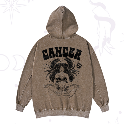 Purplehecate Cancer Zodiac Glyphs Washed Hoodie