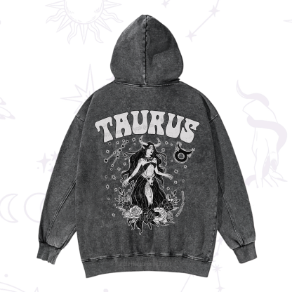Purplehecate Taurus Zodiac Glyphs Washed Hoodie
