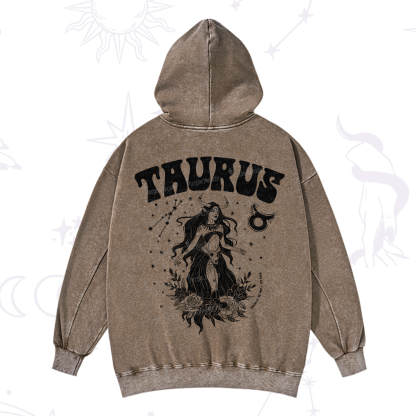 Purplehecate Taurus Zodiac Glyphs Washed Hoodie