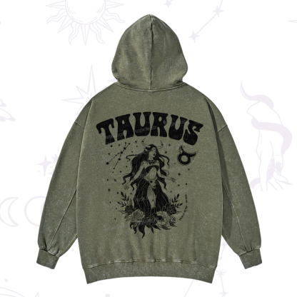 Purplehecate Taurus Zodiac Glyphs Washed Hoodie