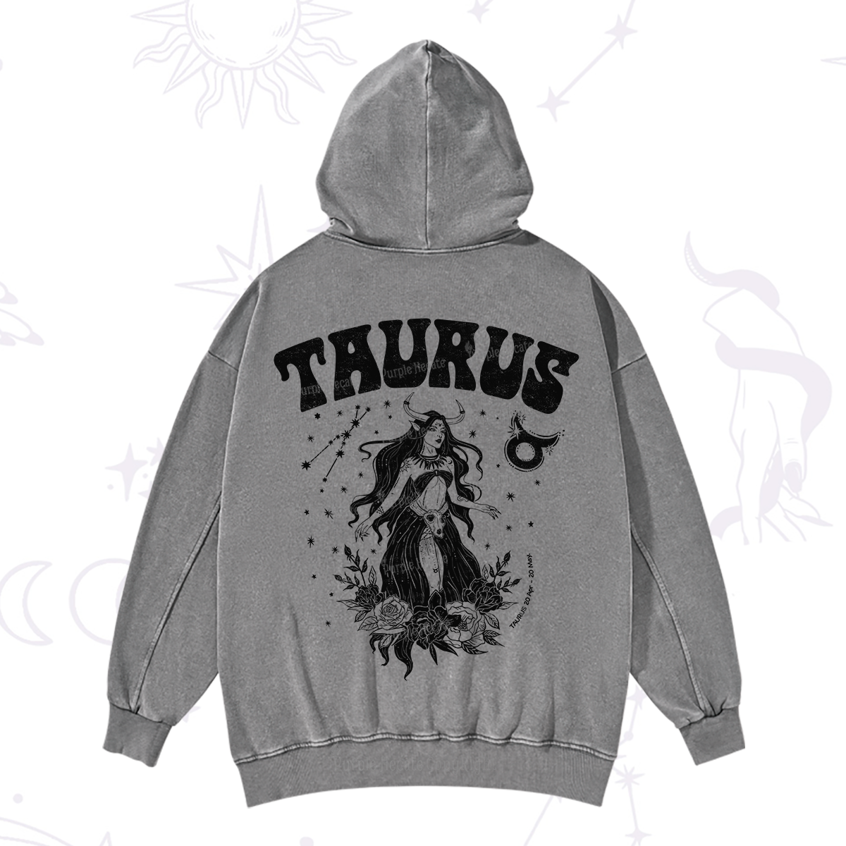 Purplehecate Taurus Zodiac Glyphs Washed Hoodie