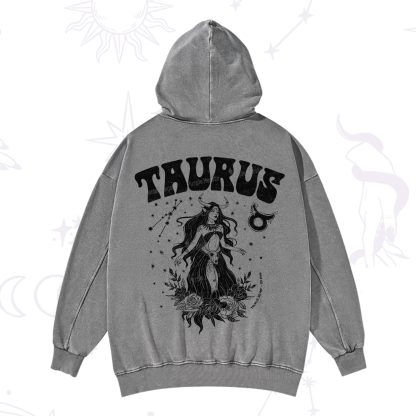 Purplehecate Taurus Zodiac Glyphs Washed Hoodie
