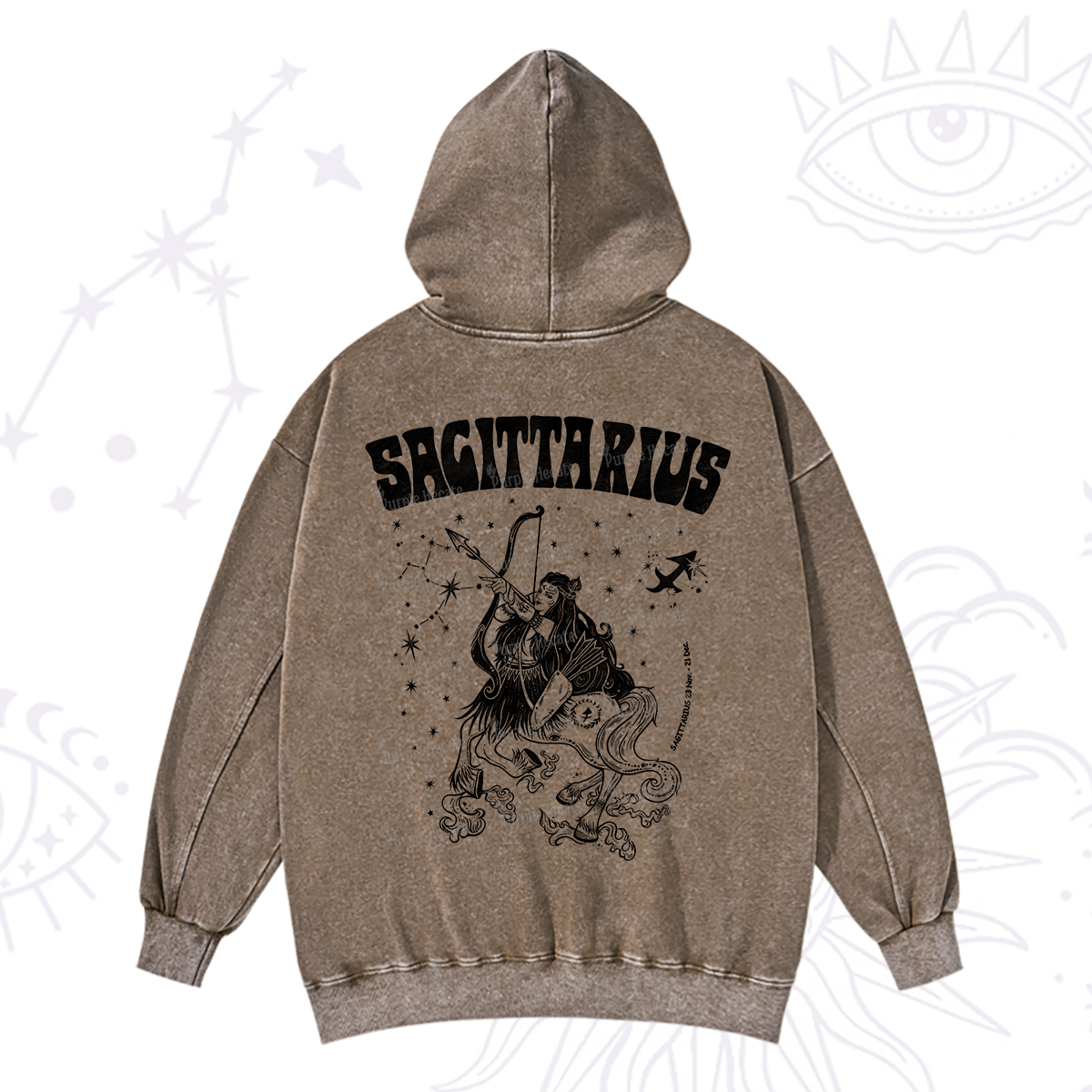 Purplehecate Sagittarius Zodiac Glyphs Washed Hoodie