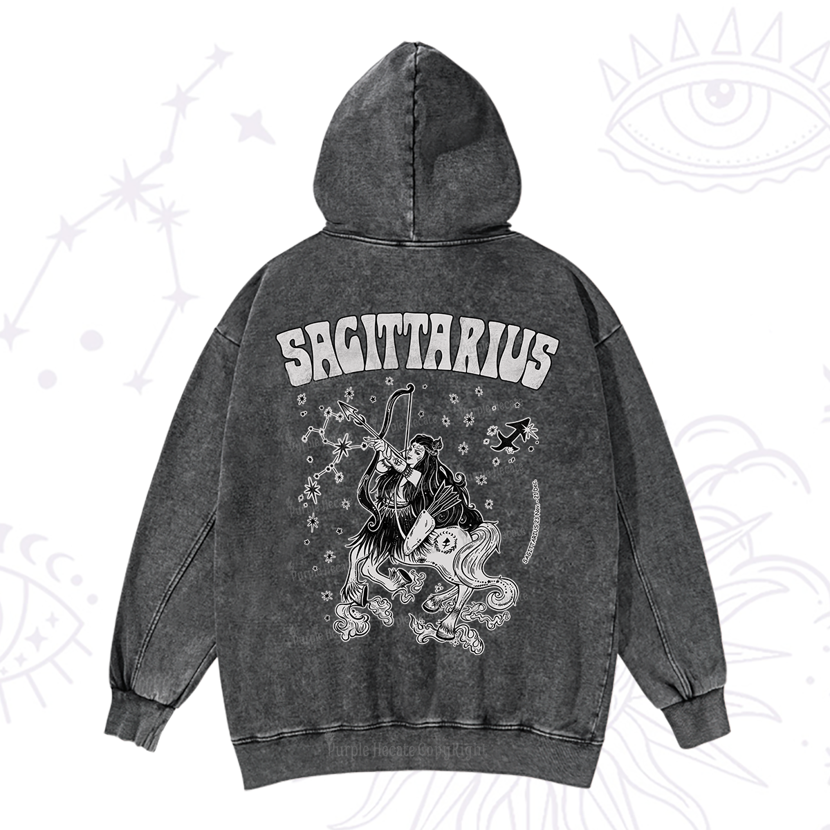 Purplehecate Sagittarius Zodiac Glyphs Washed Hoodie
