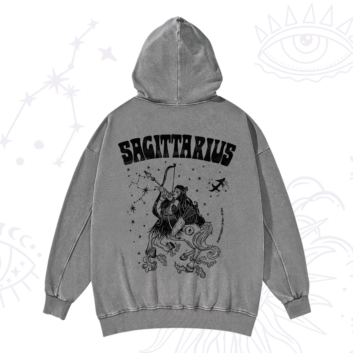 Purplehecate Sagittarius Zodiac Glyphs Washed Hoodie