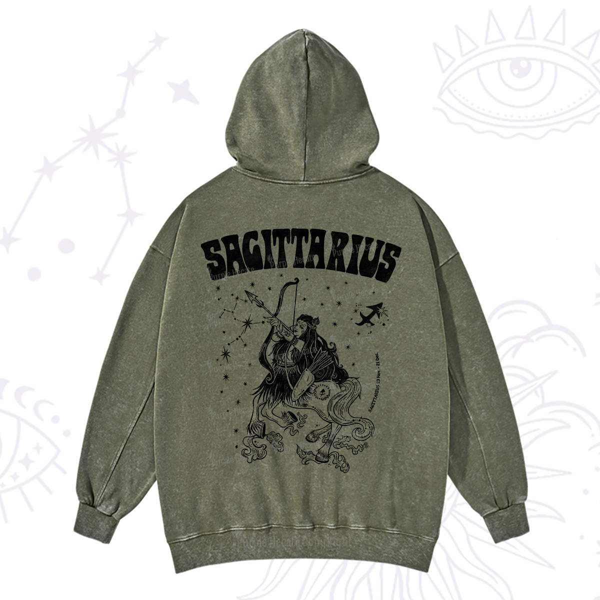 Purplehecate Sagittarius Zodiac Glyphs Washed Hoodie