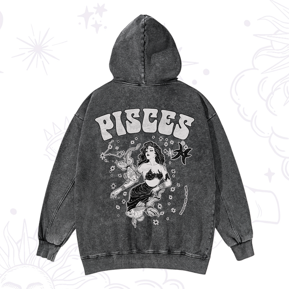 Purplehecate Pisces Zodiac Glyphs Washed Hoodie